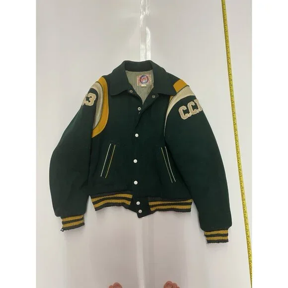1963 Empire Sporting Goods Letterman Varsity Jacket Green Yellow Sz 42 Made USA - Picture 2 of 16